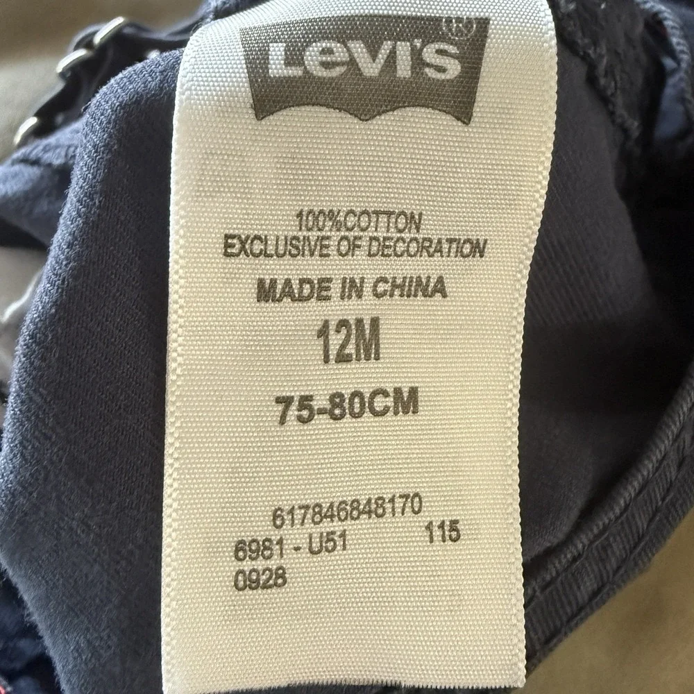 Vintag Levis‎ 12M Parrot Bib Blue Overalls Baby Infant Macaw Bird White Tab
